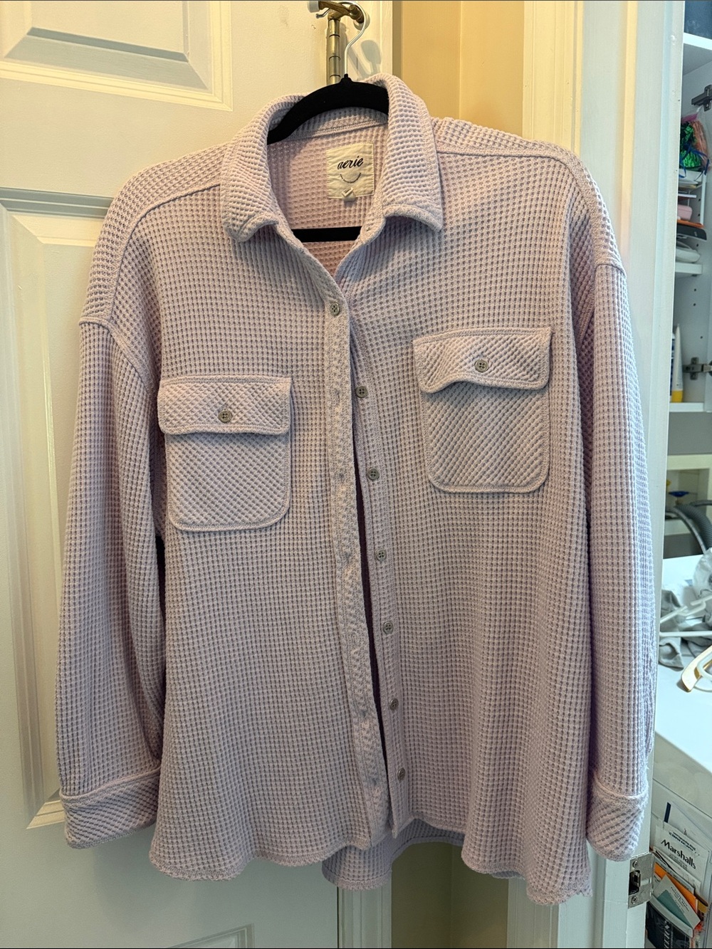 aerie Pastel Lilac Waffle Button-Up Shirt Jacket